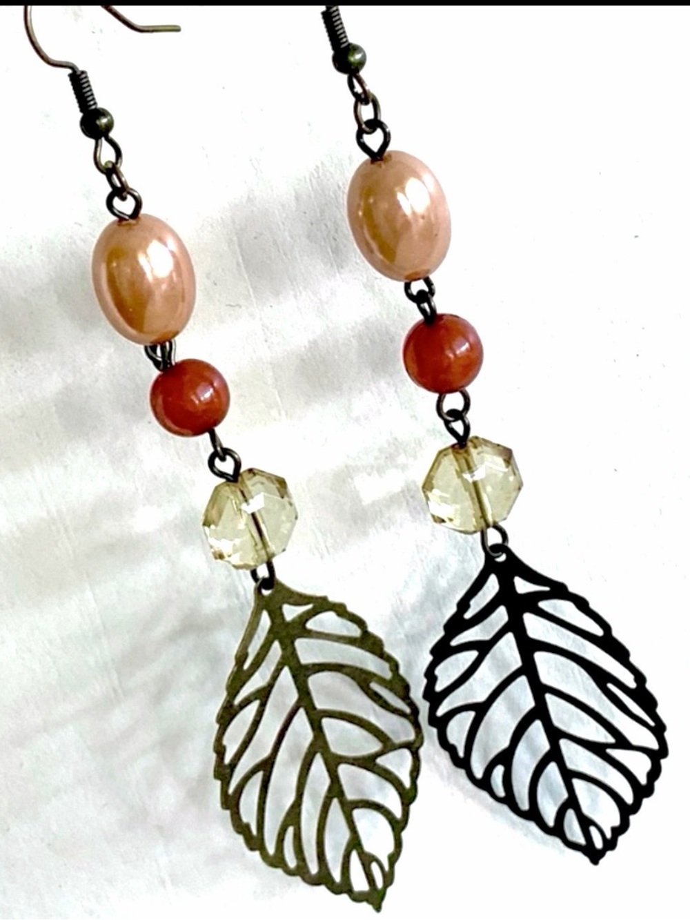 Carnelian Crystal Pearl Leaf Earrings